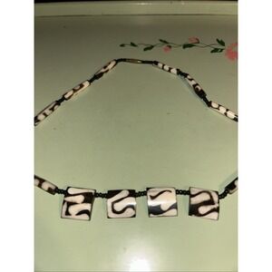 Bone Statement Collar Bib Necklace Square Tribal Bohemian Jewelry Size 9 in L